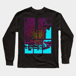 Lagos, Nigeria City Map Typography - Neon Long Sleeve T-Shirt